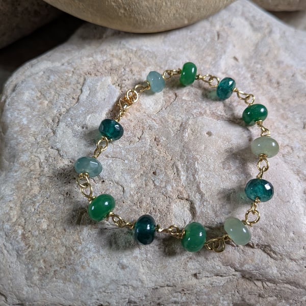 Brass Beaded Green Glass Bracelet