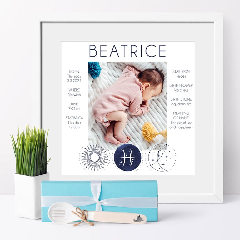 Celestial - Personalised Baby Photo Print, new baby gift nursery art
