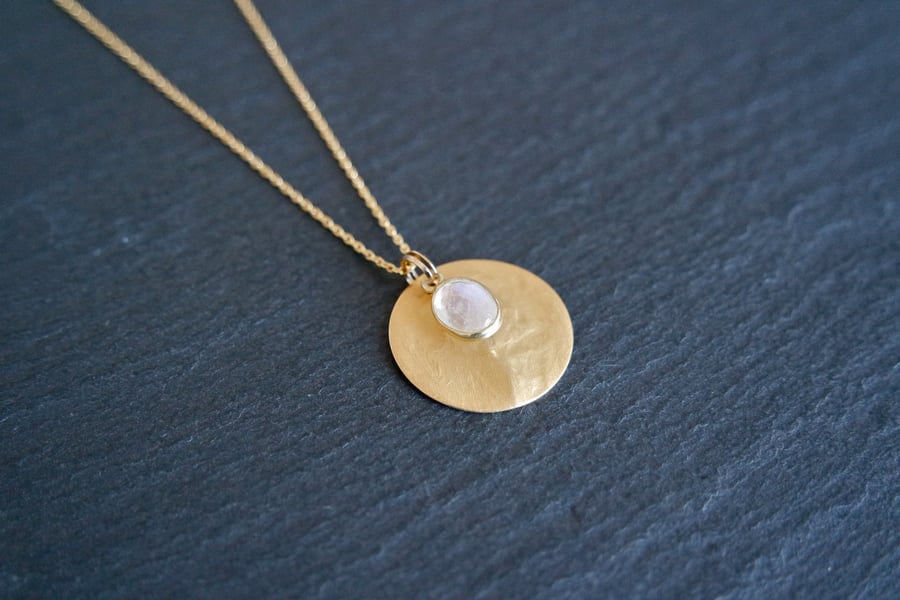 Moonstone Gemstone Necklace, gold white, 925 Silver, gold Vermeil