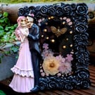 Gothic wedding upcycled resin photo frame Valloween Valentines skeletons