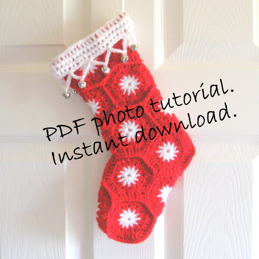 Christmas stocking crochet pattern. PDF. download.  Photo tutorial.