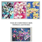 Hellebore and Orchids Greetings cards. Pack of 4 designs.