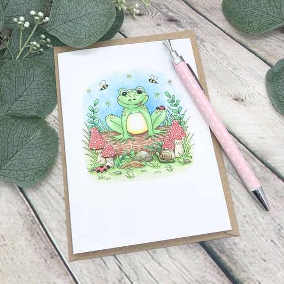 Frog on a log Card - Blank Card - Birthday Card - Any Occasion - Cute Frog