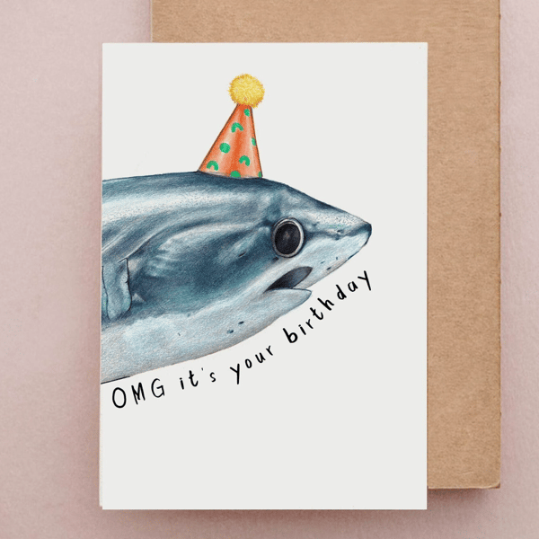 OMG it's your birthday - Funny Thresher Shark Birthday Card, Meme birthday card