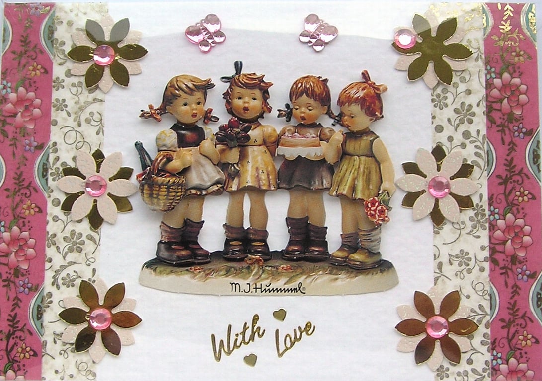 Sister-Hood - Hand Crafted 3D Decoupage Greeting Card - With Love 3012