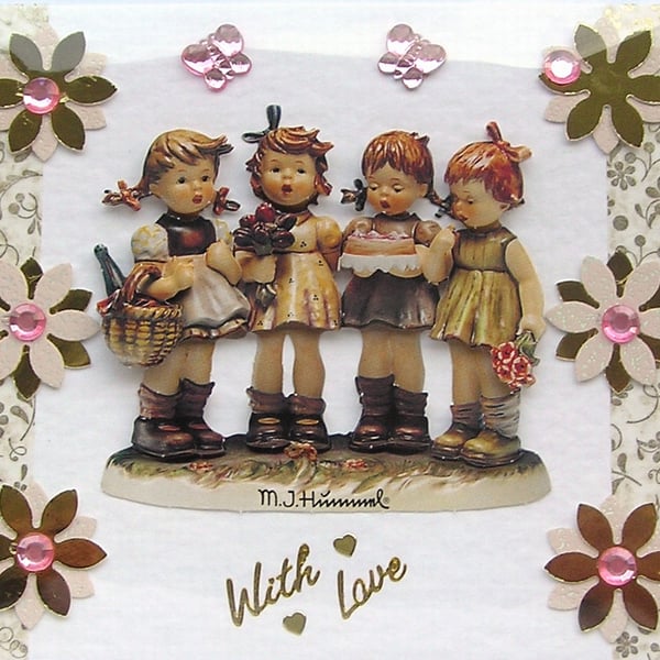 Sister-Hood - Hand Crafted 3D Decoupage Greeting Card - With Love 3012