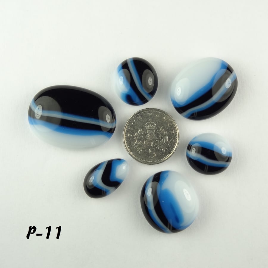 Fused glass cabochons flat backed perfect for jewellery making (P-11)