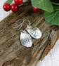 Earrings, Sterling Silver Leaf Pattern Droppers