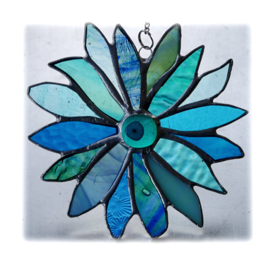 Sea Blue Flower Stained Glass Suncatcher 007