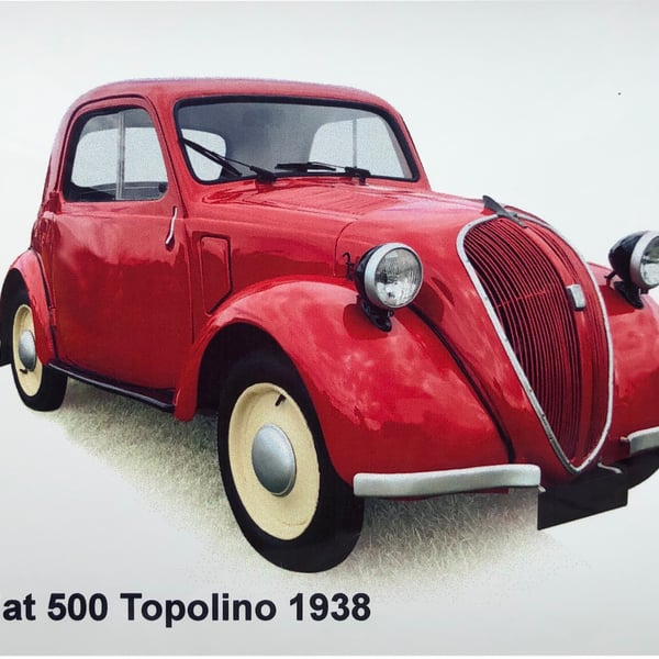 Fiat 500 Topolino 1938 - Aluminium Plaque - A6, A5 or 203x304mm