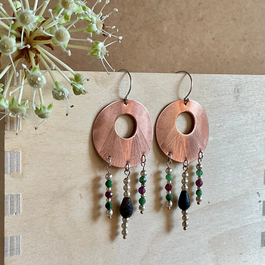  Silver & copper boho earrings
