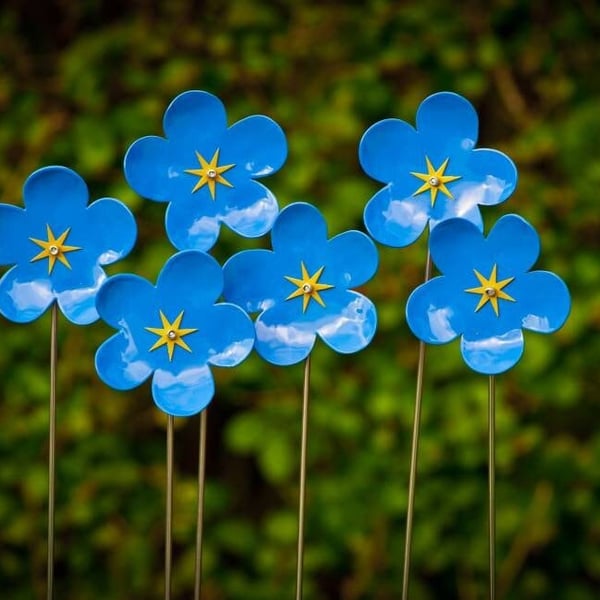 Blue Forget Me Not Metal Flower, Garden Decoration, Memorial Garden Gift
