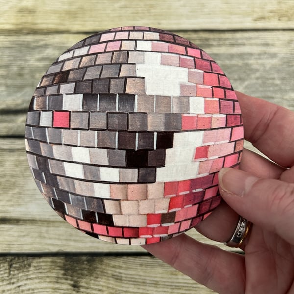 Pink and Grey Disco Ball Coaster - Glitter Ball - Mirror Ball - Tableware