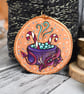 The candy cane cauldron dragon pyrography hanging wood slice decoration - Image 1