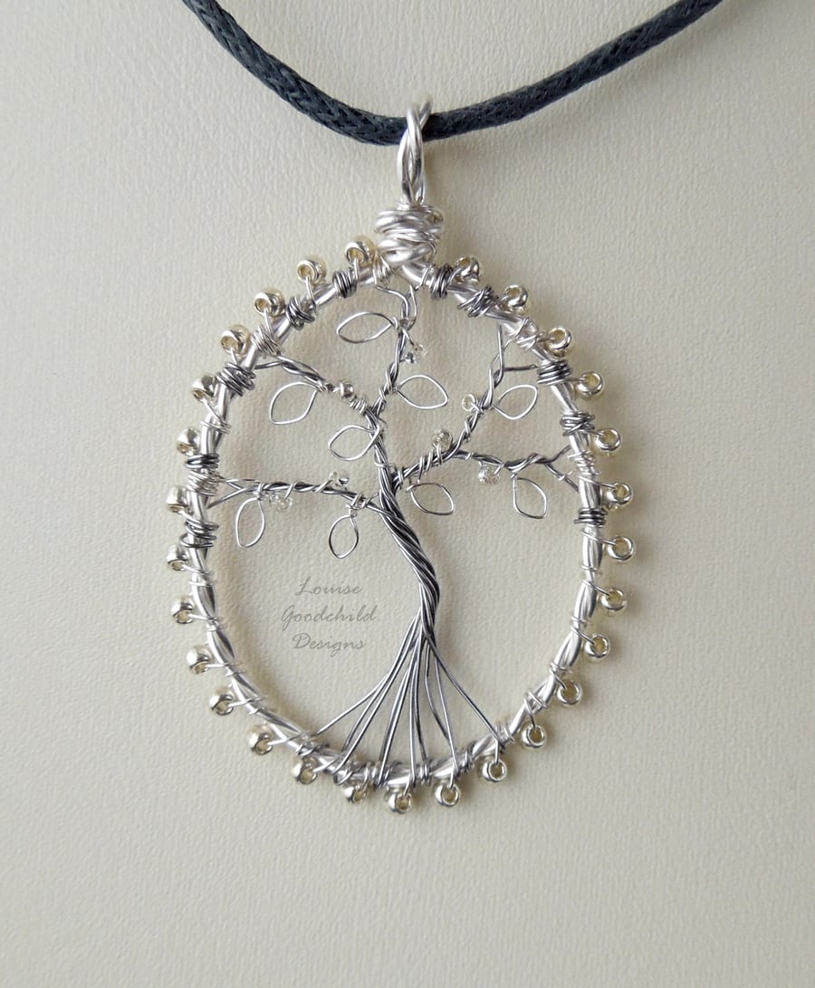 Silver on the Tree tree of life pendant necklace, unique wearable wire art