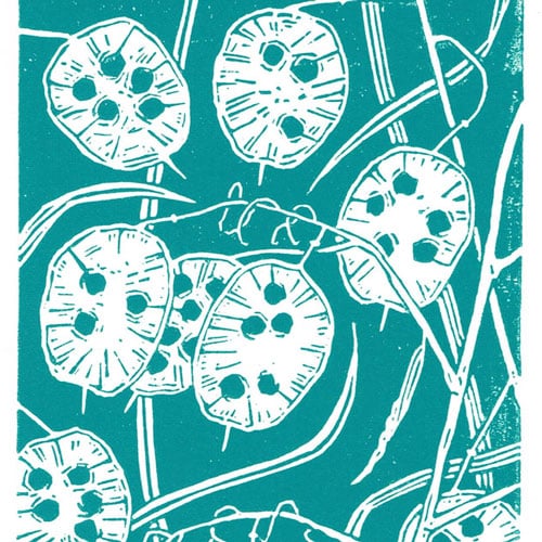 Honesty dark cyan - Handcut Linocut Print