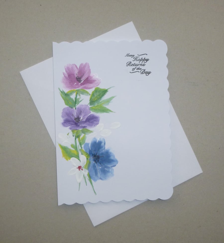 hand painted floral art Birthday card ( ref F 805 G1 )