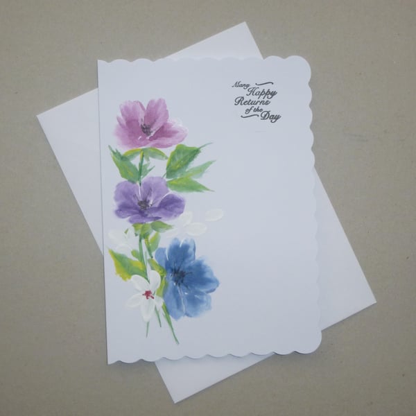 hand painted floral art Birthday card ( ref F 805 G1 )