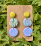 Turquoise, Lavender and Mustard Patterned Drop Earrings