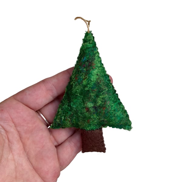 Christmas tree hanging decoration, hand felted wool & silk fibres