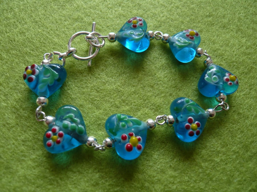 Blue Glass Heart Bracelet