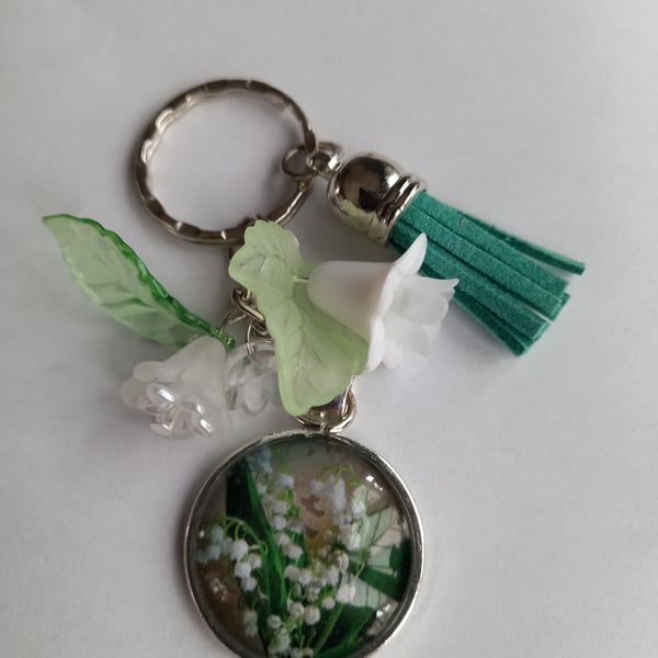 Beautiful lilly of the valley keyring 