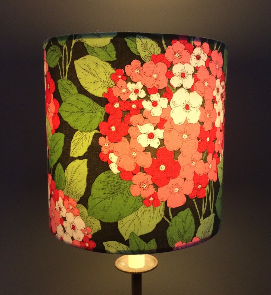 Bold Green and PInk  Hydrangea Vintage Fabric Lampshade option 