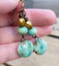 Rustic Yellow & Green Ceramic Dangle Earrings. Artisan Crafted Pottery Jewellery - Image 5