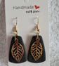 Handmade Black and Gold Leaf Polymer Clay Earrings. 316 Surgical Stainless Steel