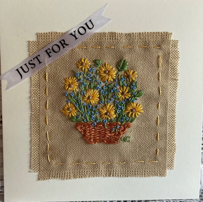 A pretty hand embroidered birthday card card 
