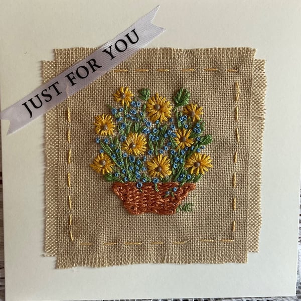 A pretty hand embroidered birthday card card 
