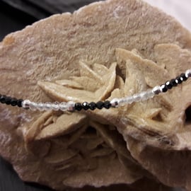 Black Spinel, White Topaz and Sterling Silver Bracelet With Your Choice of Charm