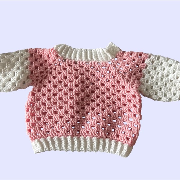 Pink Crochet Baby Jumper & Hat 3-6 Months