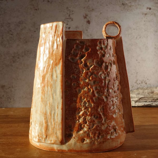 Rustic Textured Slab-Built Ceramic - Handmade Stoneware Vase 