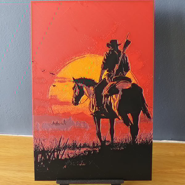 Red Dead Redemption 2 inspired Hueforge Portrait 3D Printed Artwork Print