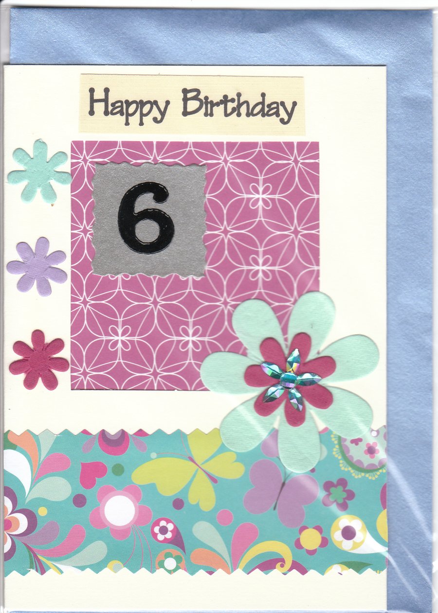 GIRLS'S BIRTHDAY CARD AGE 6 Floral