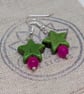 Green howlite stars and pink agate silver plated earrings  - Image 6