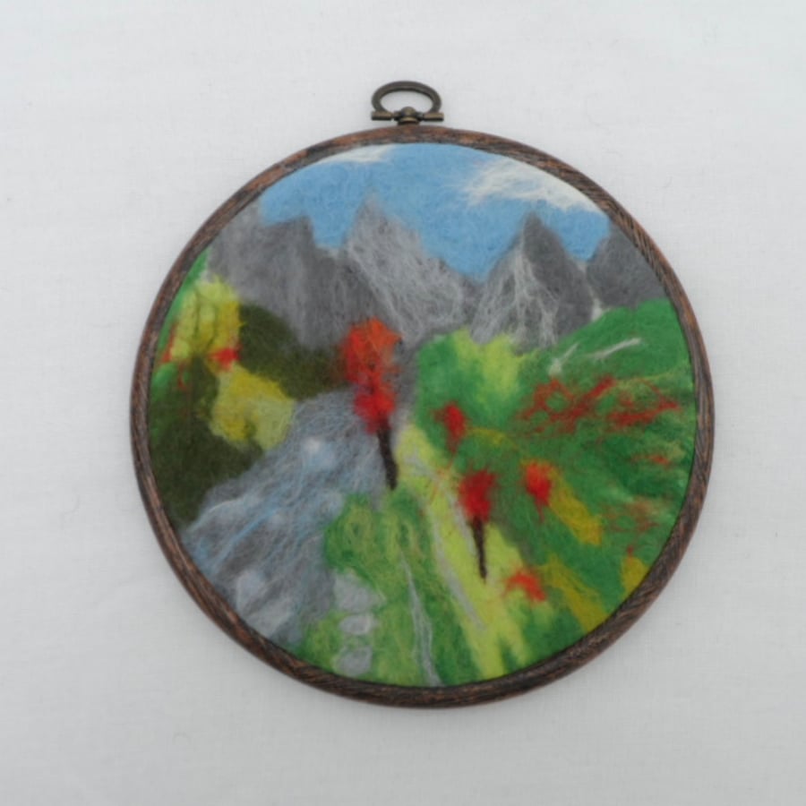 Wet felted Picture - Mountain landscape - REDUCED