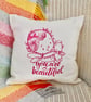 Embroidered Feature Cushion: Pink Child and Cat Design 33cm (13") - Image 6