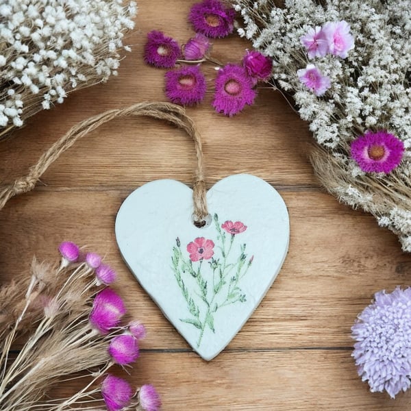 Red Poppy Wildflower Heart Hanging Diffuser