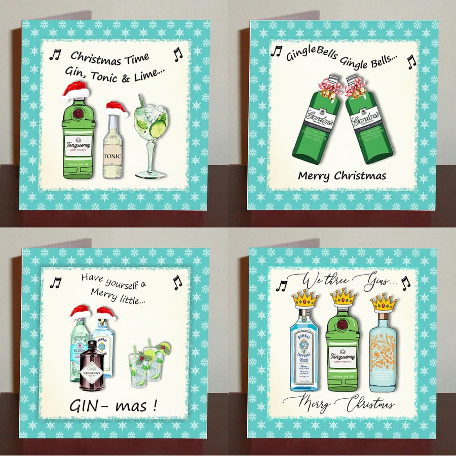 Gin themed Christmas cards set of 4