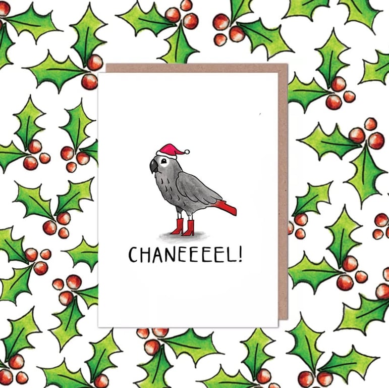 Chanel African Grey Parrot Queen of the Canal Christmas Card