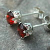 Faceted Garnet and Sterling Silver Stud Earrings. January birthstone.