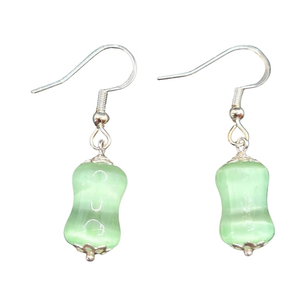 Handmade Green Bamboo Selenite Earrings - 925 Sterling Silver Hooks