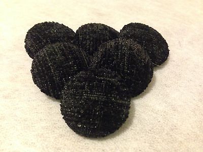 Black Chenille Fabric Covered Buttons - Choice of Button & Pack Sizes 