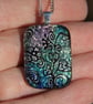 Handmade Dichroic Fused Glass Pastel Heart Flower Pendant Necklace SKU F48