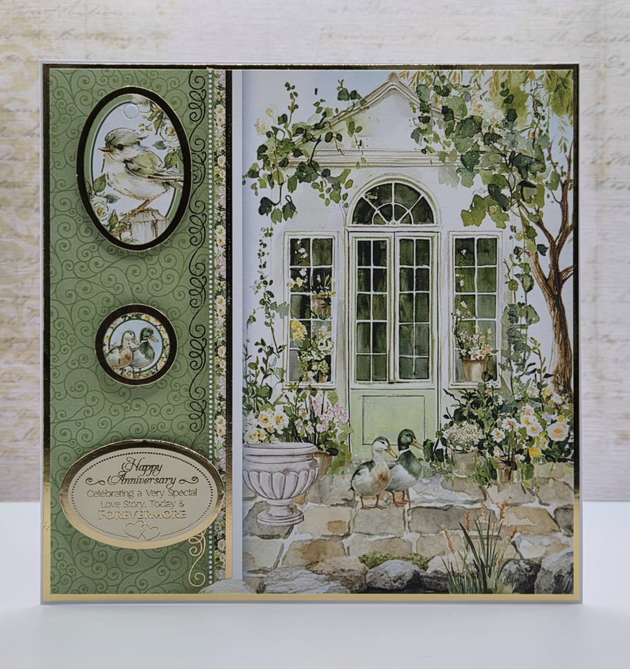 Handmade Anniversary Card Romantic Garden Scene Anniversary Greeting ...