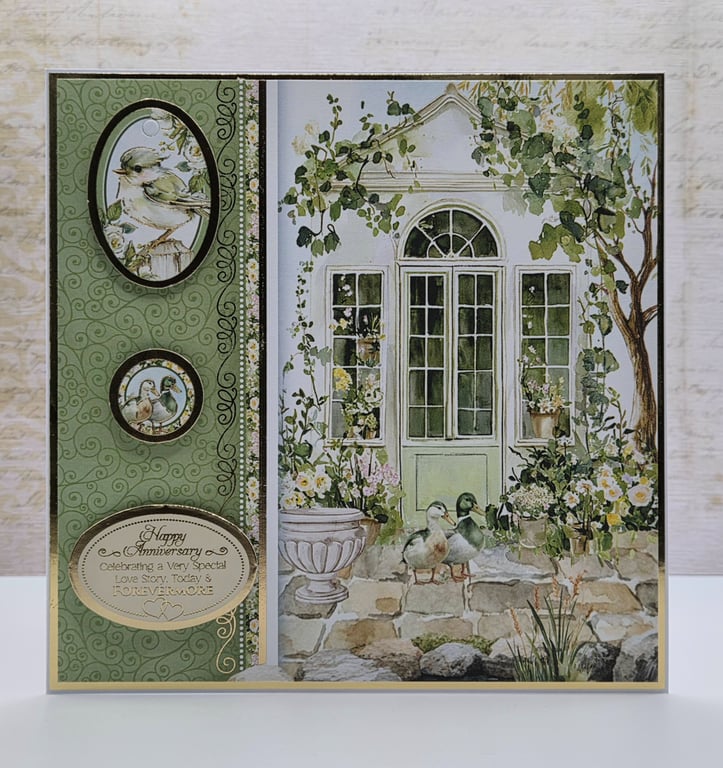 Handmade Anniversary Card Romantic Garden Scene Anniversary Greeting Card
