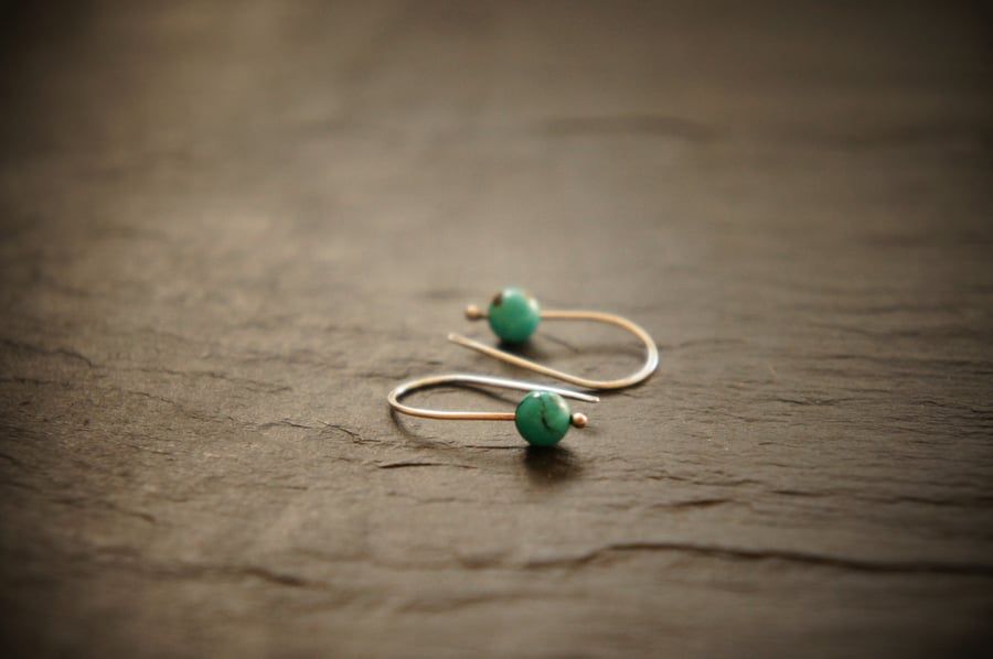 Handmade Arizona Turquoise Silver Earrings, Tiny Everyday Jewellery