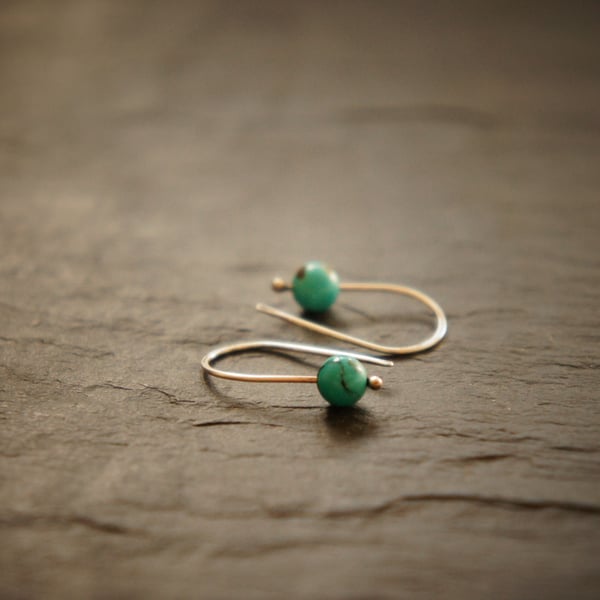 Handmade Arizona Turquoise Silver Earrings, Tiny Everyday Jewellery